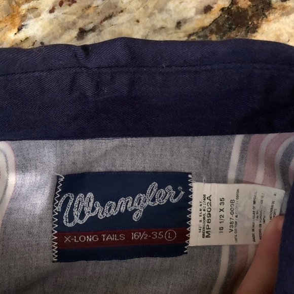 Vintage WRANGLER Striped Blue/Red Button Up Shirt - Picture 7 of 9